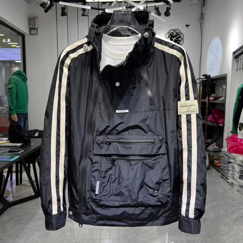 

Spring Autumn Jacket Men's Cargo Versatile Loose Casual Coat Unisex High Street Vinatge Hooded Work Wear Bomber