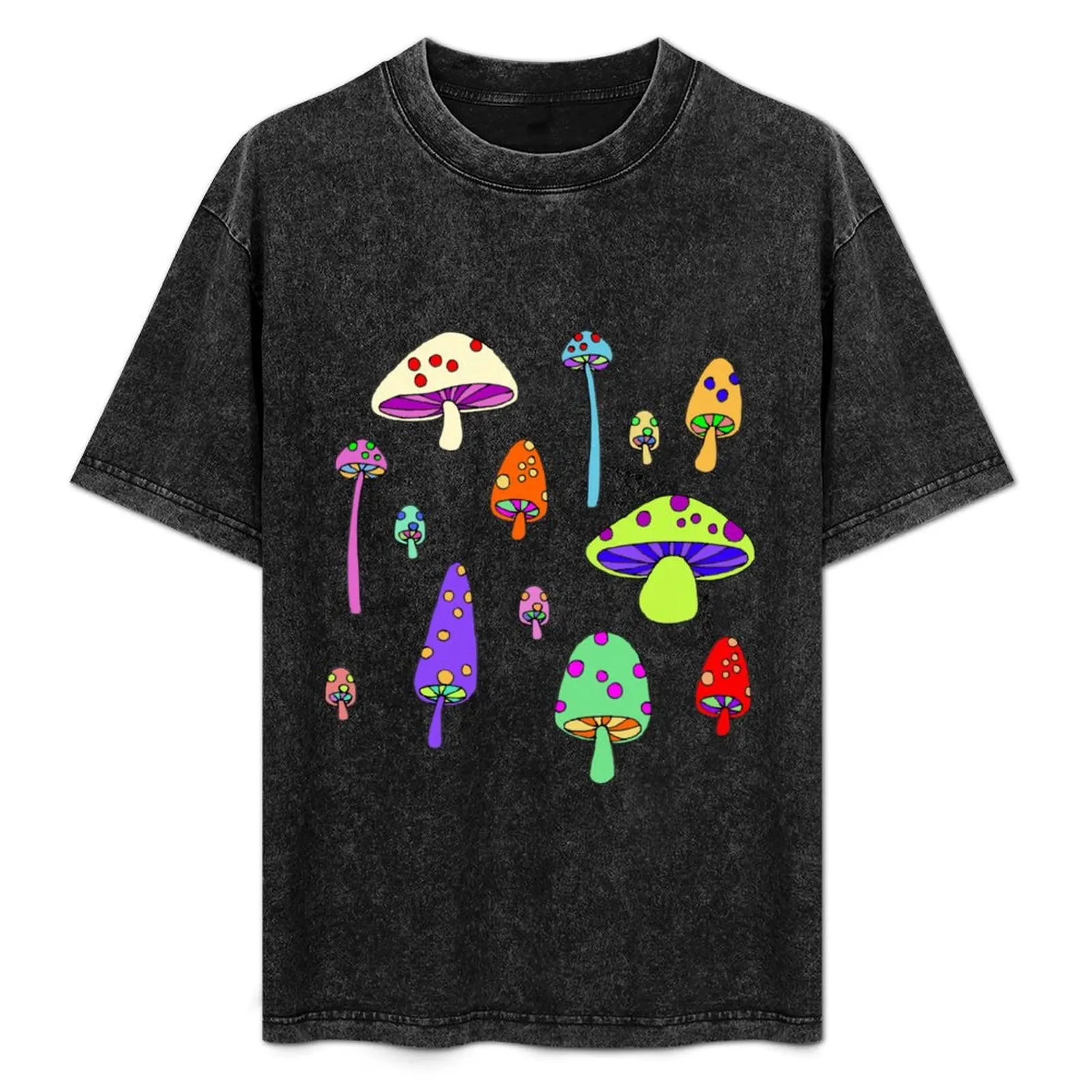 Camiseta Technicolor Mushrooms, roupa básica para uso diário, camiseta de manga curta
