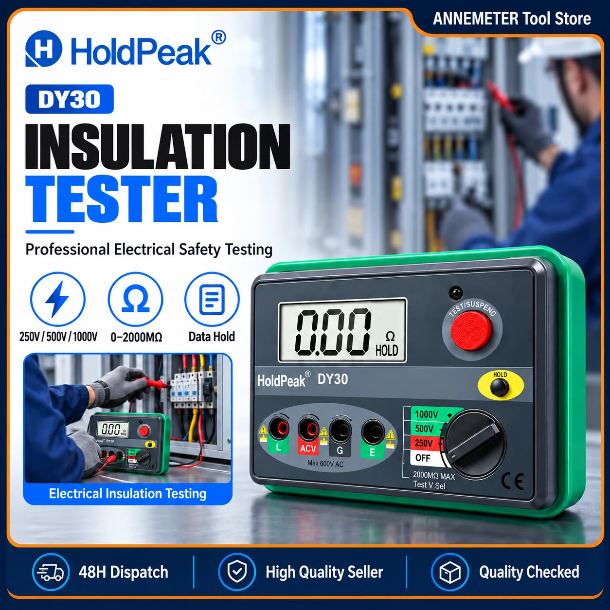 Digital Insulation Resistance Tester Megohmmeter 250V 500V 1000V 0-2000MΩ Meter for Cable Motor Transformer Electrical