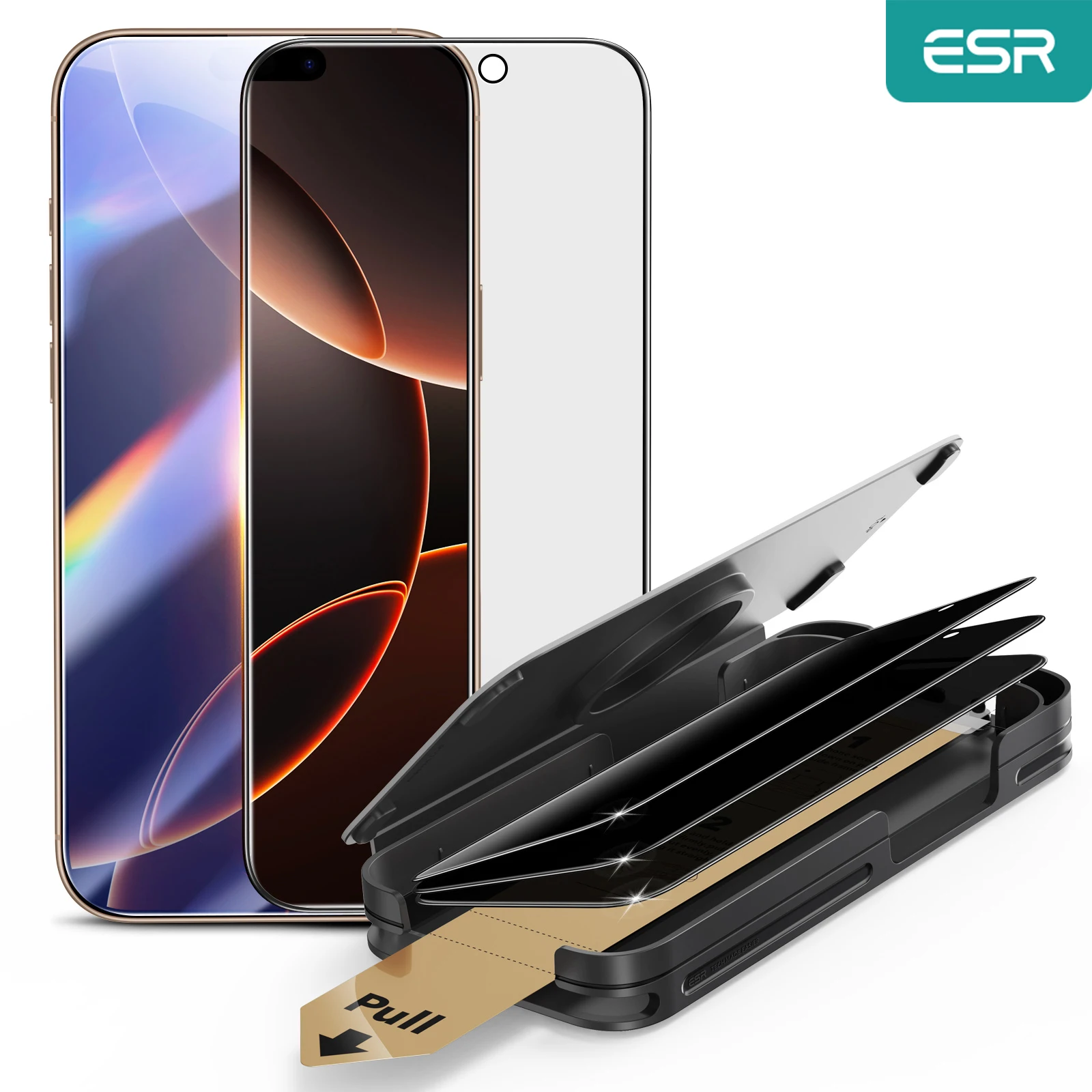Verre ESR 9H+ pour iPhone 16 Pro Max, protecteur d'écran de confidentialité, accessoire en verre de Corning ™   Qualité militaire pour iPhone 15/16