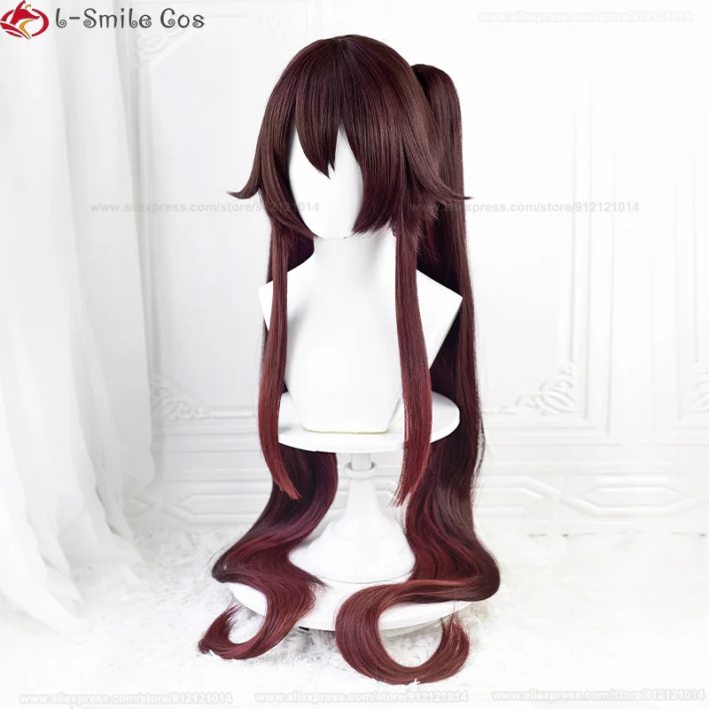 Hu Tao Peruca Cosplay Game, Cabelo Resistente ao Calor, Rabo de Cavalo Duplo, Perucas Anime, Gradiente, Halloween, Hu Tao, 95cm