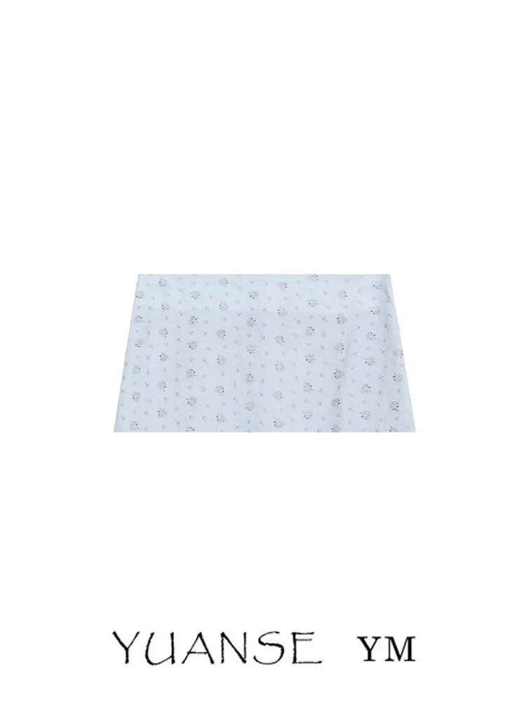 YUANSE Art Student Blue Floral High Waist A-Line  Skirt Women Summer Cute Elegant Slimming Beautiful Half-length Skirt