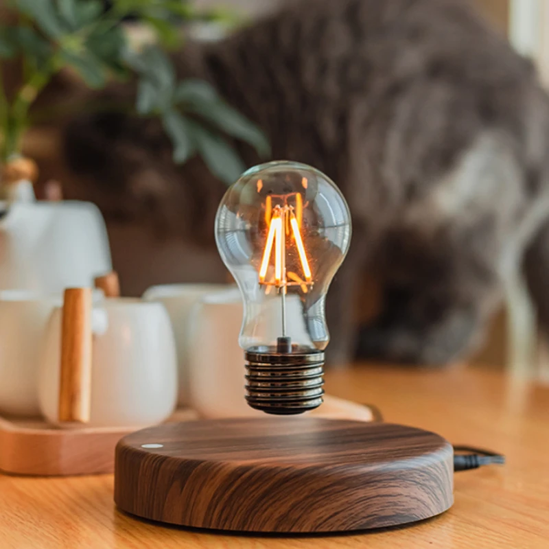 Explosive Atmosphere Magnetic Levitation Light Bulb Creative Retro Home Decoration Small Night Light Wooden Base