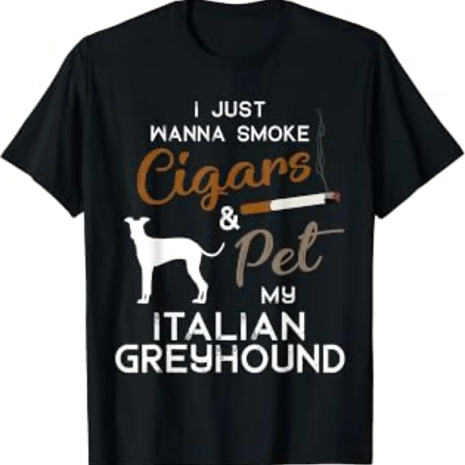 Italienischer Greyhound, Zigarrenliebhaber, Besitzer, Weihnachts- oder Geburtstags-T-Shirt, schwarz, Vintage-Look, gewaschen, Unisex-Oberteil für den Alltag, stilvoll, lässig.