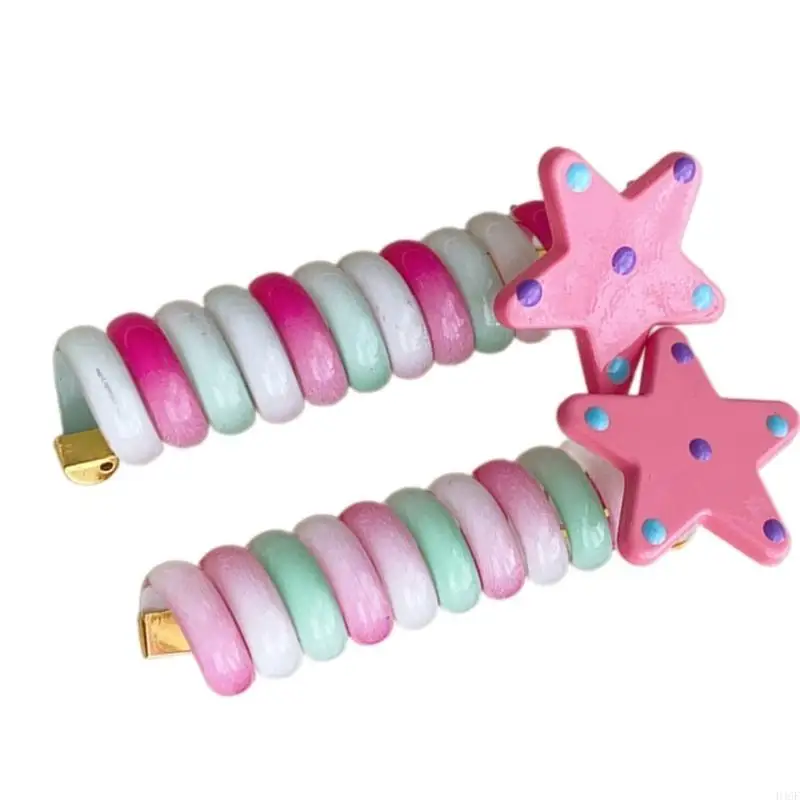 

1 Pair Stretchy Rainbow Star Hair Bands for Kids, Unique Telephone Wire Hair Scrunchies No Tangling Hair Accessory