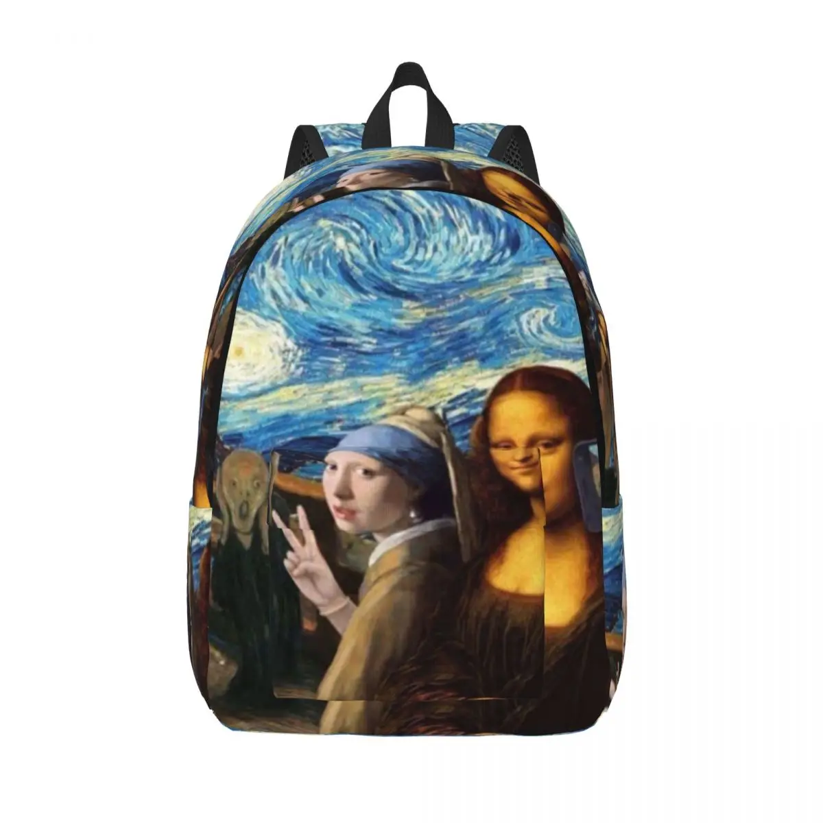 

Холщовые рюкзаки «Звездная ночь» Моны Лизы и Винсент Ван Гога, школьная дорожная сумка для колледжа, подходит для 15-дюймового ноутбука