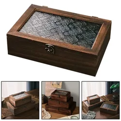 1 Pcs Nordic Retro Solid Wood Begonia Flower Glass Desktop Storage Decorative Box Wooden BOX Makeup Table Decoration