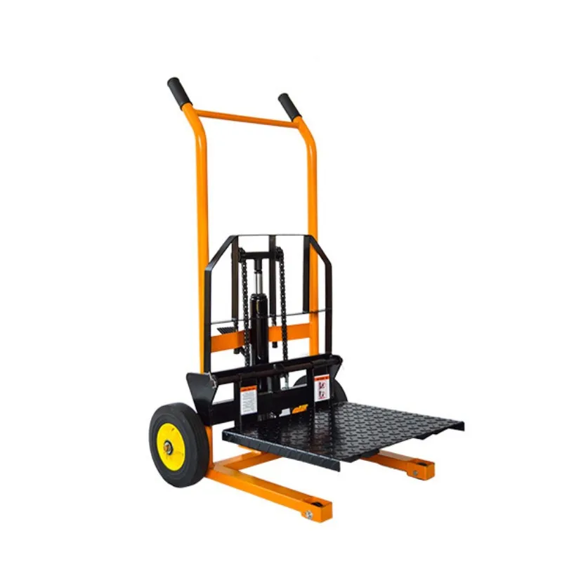 Small hydraulic lift truck-mounted flat fork universal wheel mini loading and unloading forklift