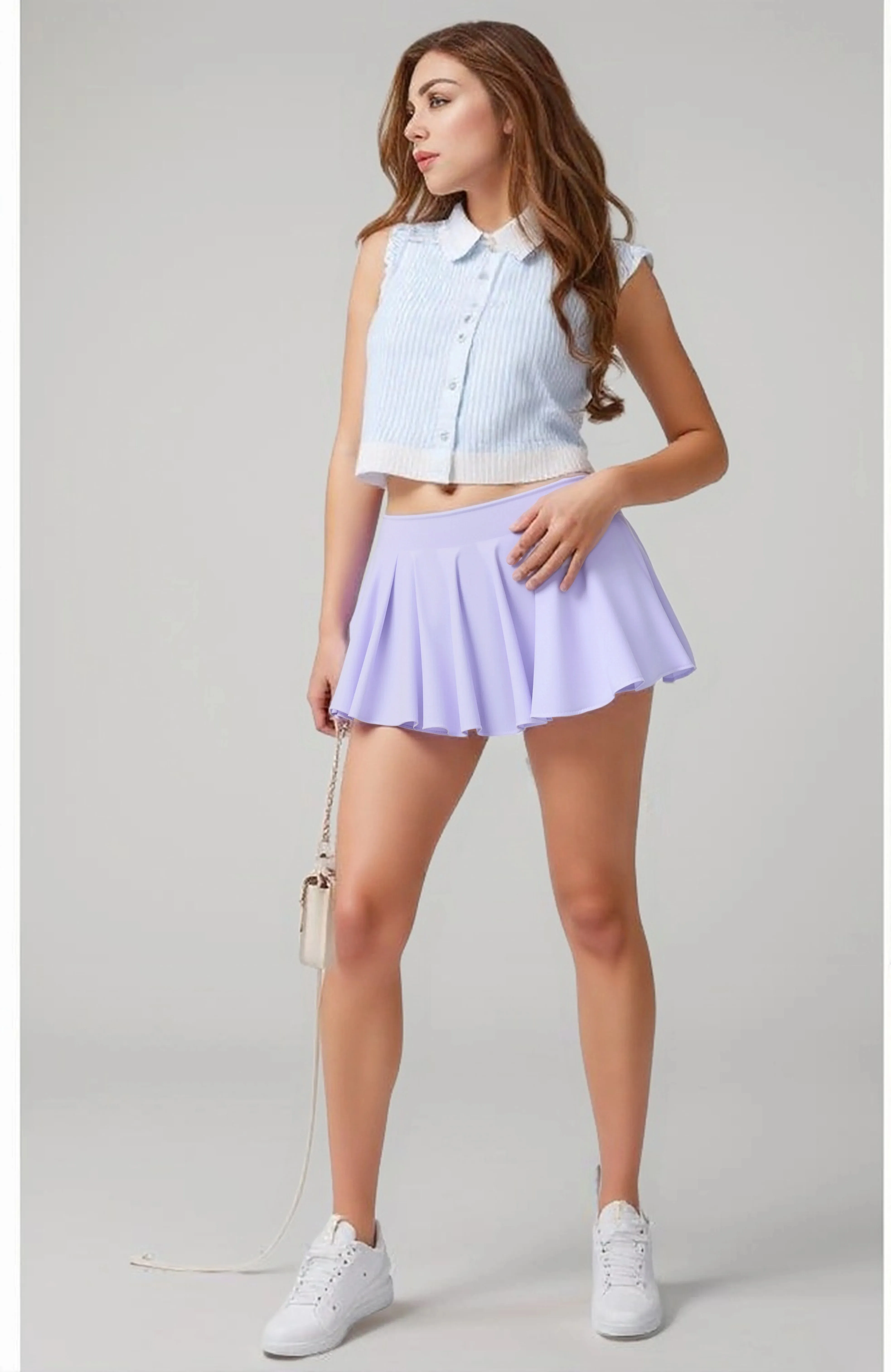 

Женская повседневная модная расклешенная плиссированная юбка трапециевидной формы в форме круга, однотонные юбки средней длины до бедра на весну и осень