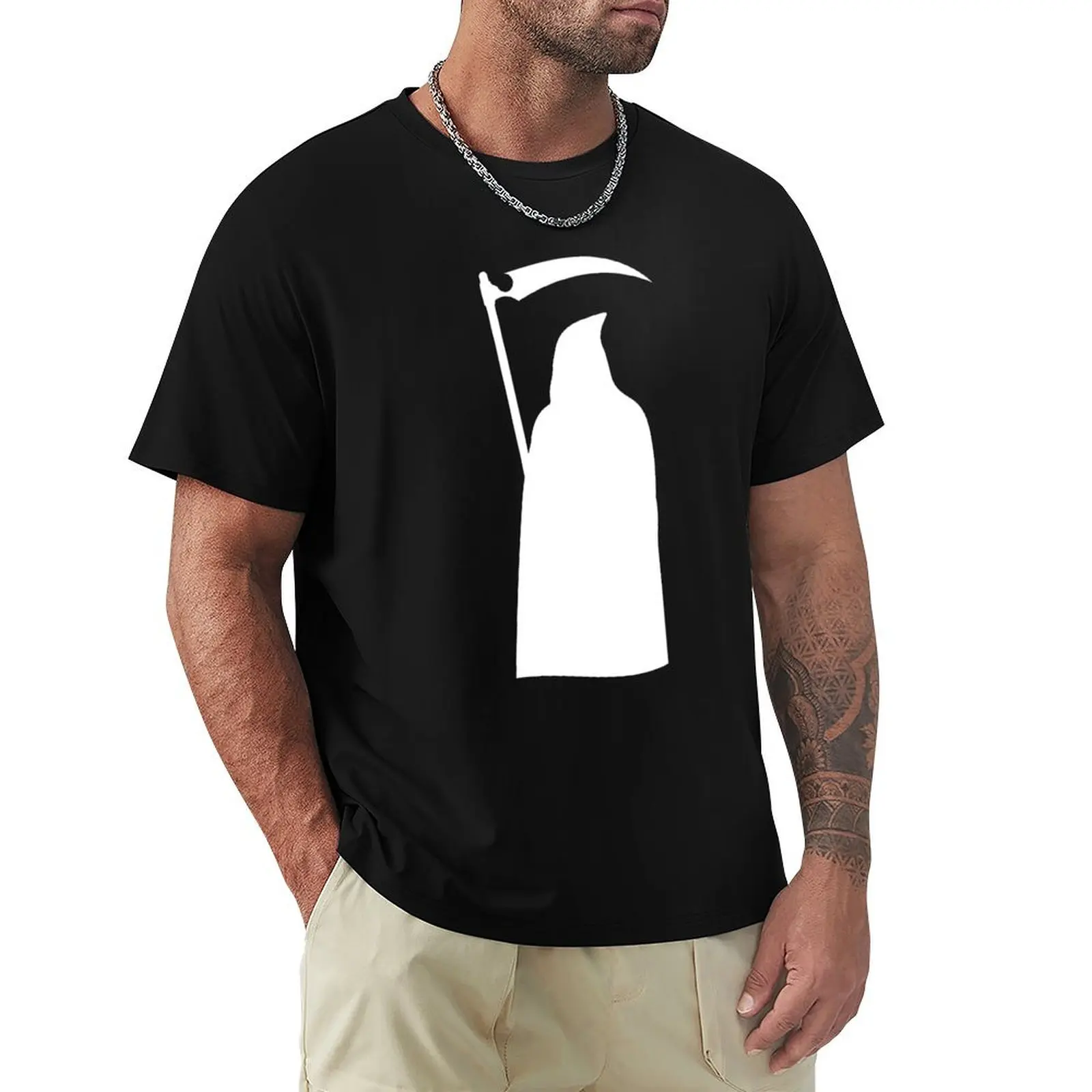 

GRIM REAPER #8 - WHITE T-Shirt Simple Solid Color Crew Neck Tee