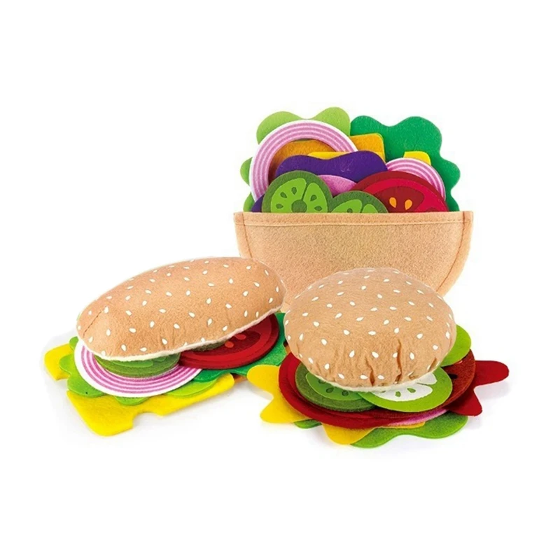 28PCS Felt Food Burger Sandwich Food Set Children Pretend To Play Food Sandwich Toys Children's Kitchen