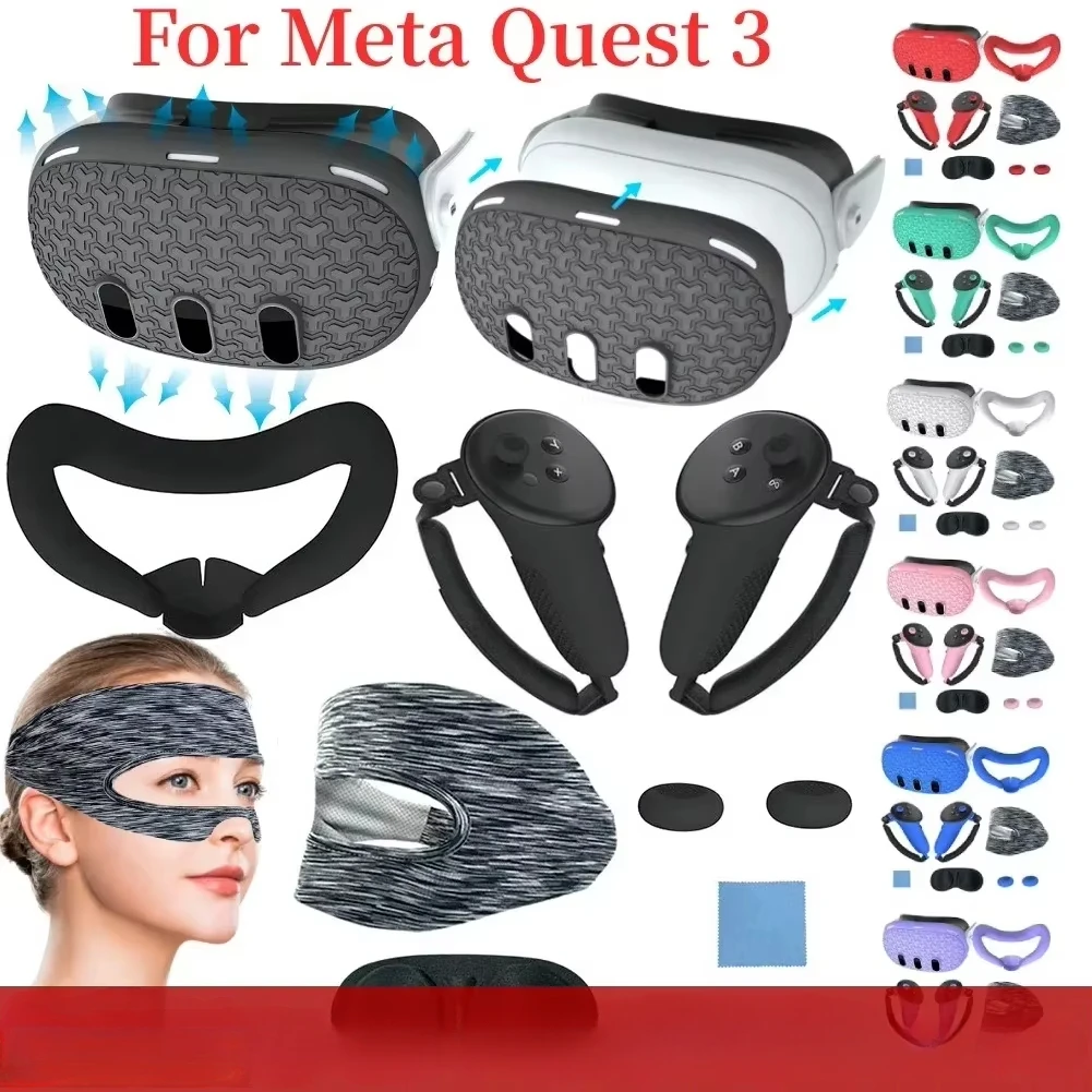 7pcs Accessories Set for Meta Quest 3 Lens Protector Anti-Fall VR Protective VR Headset Controller Grips Cover for Meta Quest 3