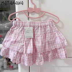 Matakawa Y2k A-line Women Skirts Plaid Ruffles Japanese Style Spring Summer Cute Faldas Mujer Fashion Sweet Retro Mini Skirt