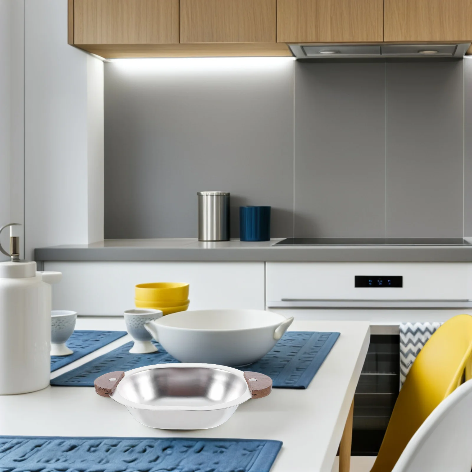 

Double Ear Stainless Steel Oval Wooden Handles Salad Fruit Dessert Serving For Home Party Charcuterie Ramen Sauce Cup