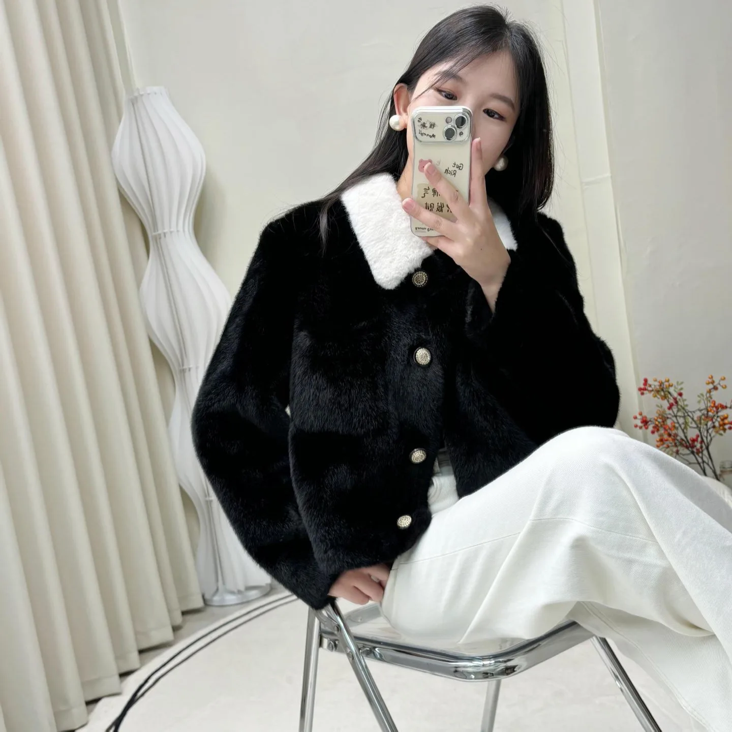 

Eco-friendly fur mink velvet slim fur coat for women