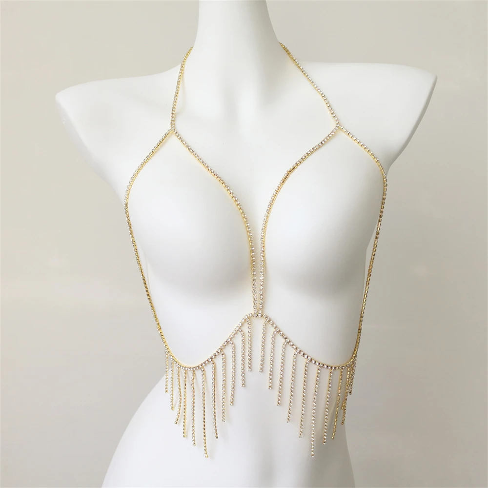 Sexy Sparkling Tassel Crystal Bra Chain Jewelry Fashion Luxury Nightclub Party Rhinestone Bra Chain Jewelry Accessories