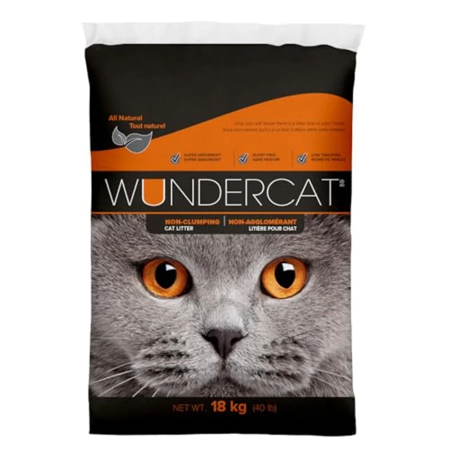 

Наполнитель для кошачьего туалета Wundercat Non-Clumping, 40 фунтов – Легкий, пищевой диатомит – Превосходное средство для контроля влаги и запаха – Low-Trac