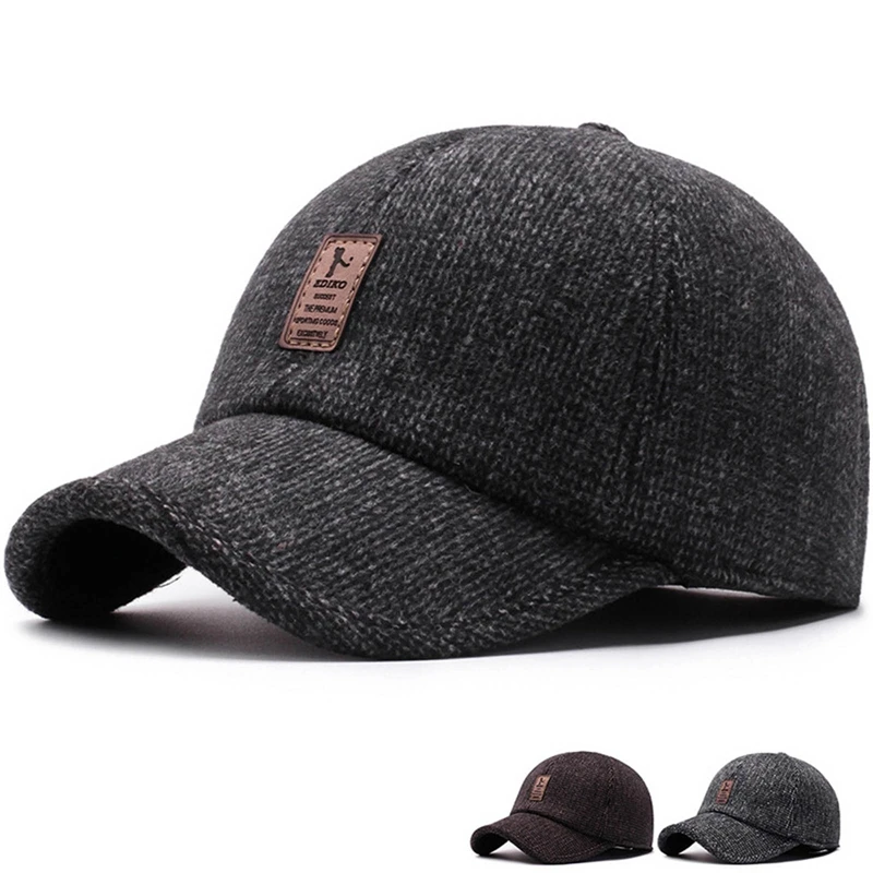 Hunting Ear Protection Peaked Caps Winter Autumn Men Wool Hat with Earflap Warm Baseball Cap Hiking Climbing Gorras Casquette 