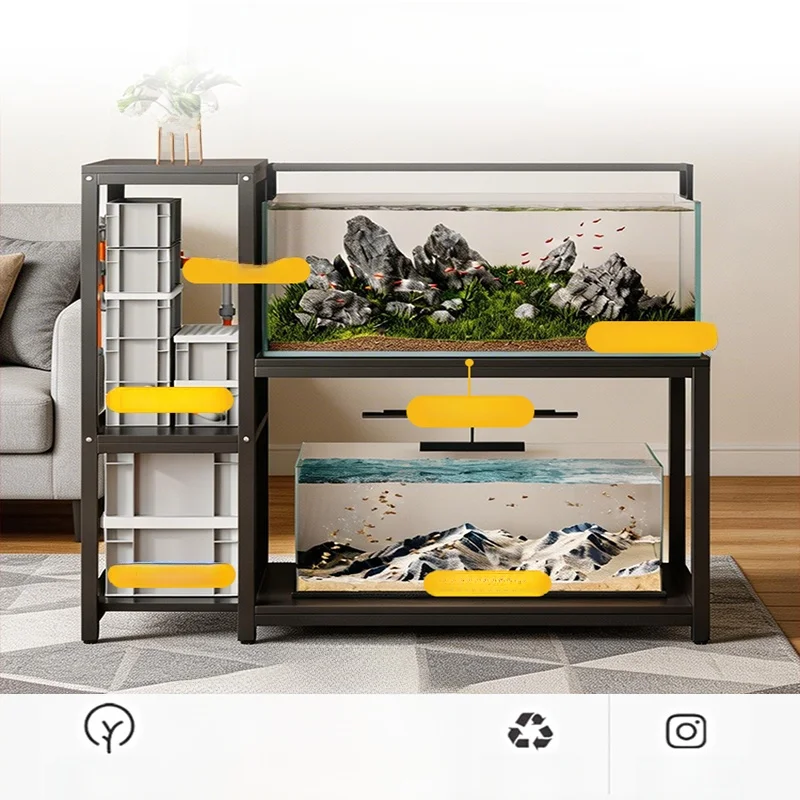 Living Room Three-layer Integrated Fish Tank Stand Rainforest Turtle Reptile Tank Shelf Home Use Storage Rack Simple Assembly