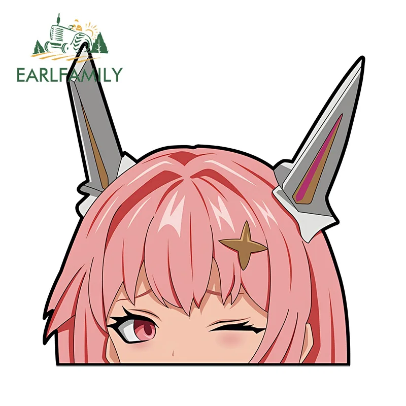 EARLFAMILY 13cm x 12.9cm Noa Peeker Chibi Car Accessories Pink Hair Anime Wink Star Kawaii Car Stickers Creative Decals