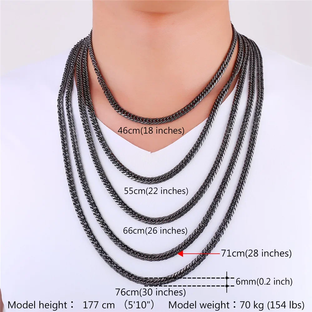 U7 Long Black Venitien Chain Necklace For Men Jewelry Trendy 6mm 46cm/55cm/66cm/71cm/76cm Mens Necklace Wholesale N560