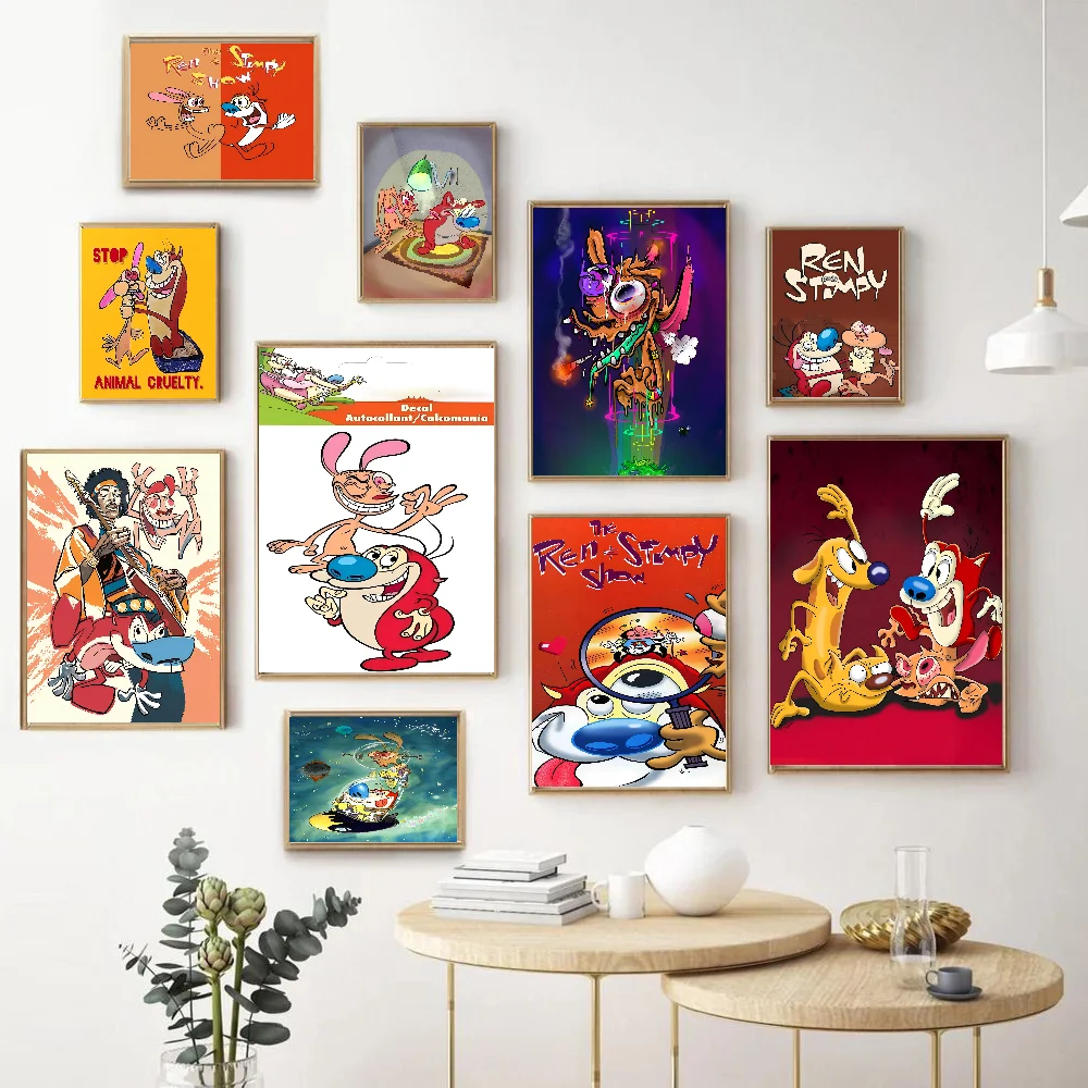 Ren And Stimpy Anime Posters Sticky Whitepaper Sticker DIY Room Bar Cafe Kawaii Room Decor