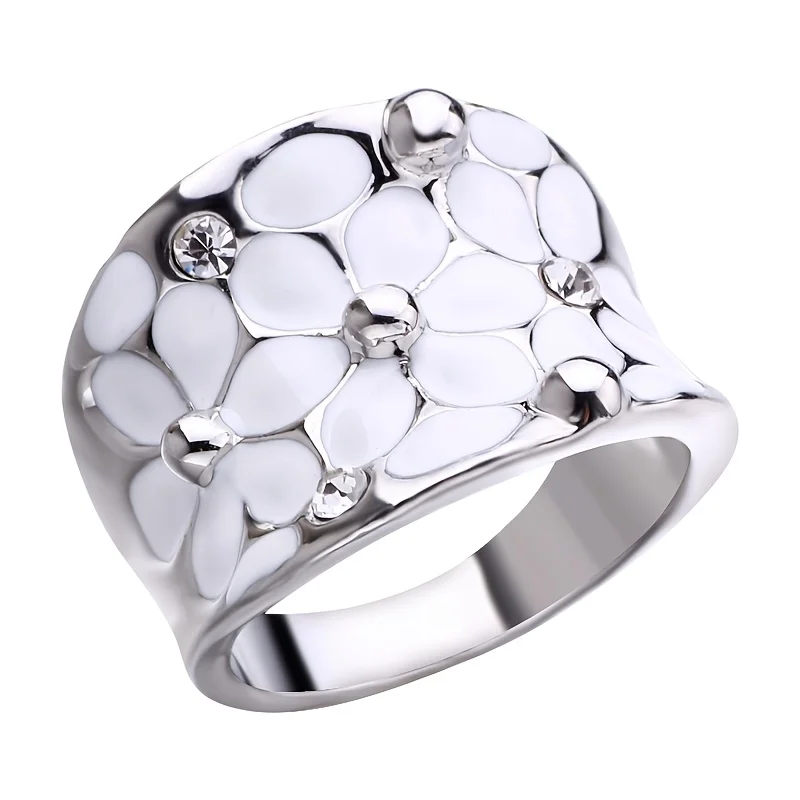 Anillo de flor blanca elegante esmaltado hecho a mano personalizado para mujer joyería para fiesta y boda
