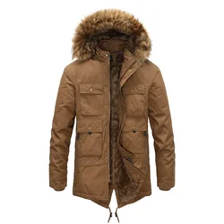 Men's Winter New Fashion Plus Fleece Hooded Fur Collar Cotton-padded Jacket, Medium and Long Thick Warm Cotton-padded Jacket