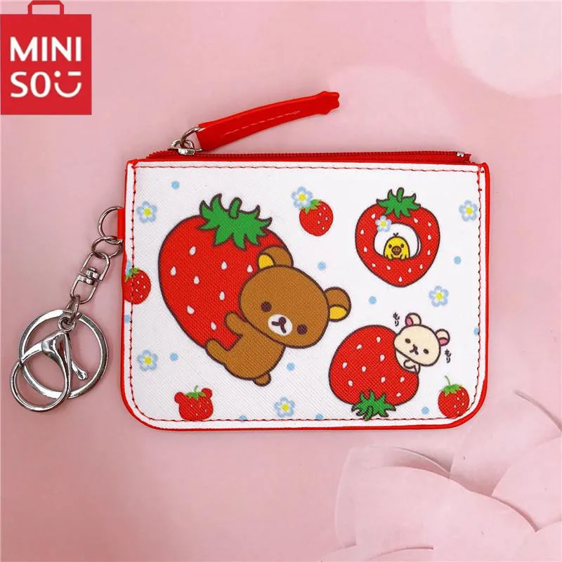 New Kawaii Cute Rilakkuma Card Holder Zero Wallet Zippered Mini Student Wallet Badge With Keychain Cartoon Gift For Girls