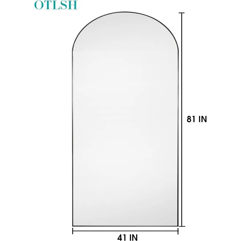 Espelho de chão, espelho de comprimento total arqueado de 81" × 41" com suporte, espelho grande de corpo inteiro em pé, parede arqueada