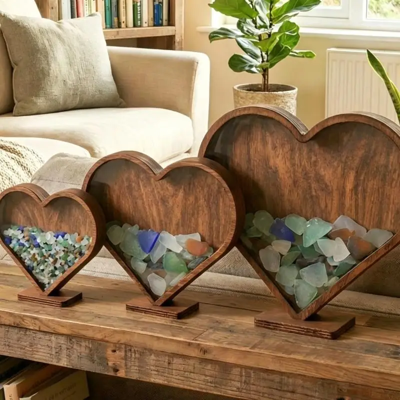 Heart Seashells Display Box with Clear Acrylic Front Seashells Holders for Shark Teeth Small Shadows Box X3UC