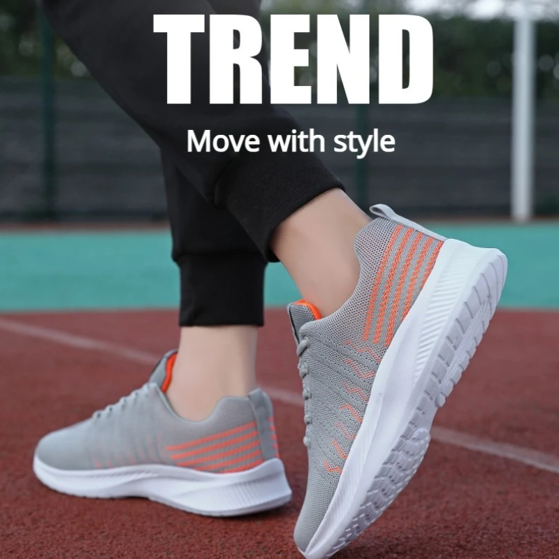 

Сверхлегкая летная тканая четырехсезонная модная модная повседневная спортивная обувь большого размера с цветными блоками и круглым носком для мальчиков