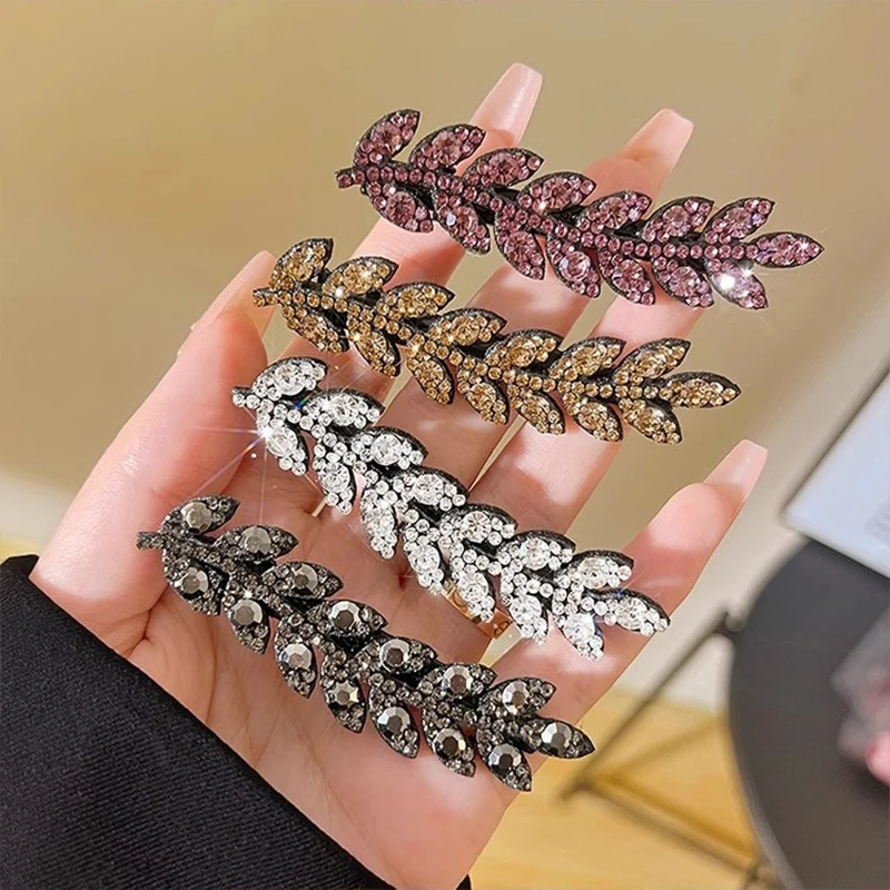 2pcs/4pcs Elegant Hair Accessory Sparkling Hair Clip Trendy Hairpin Shining Rhinestone Barettes Wheat Shape Hairclip