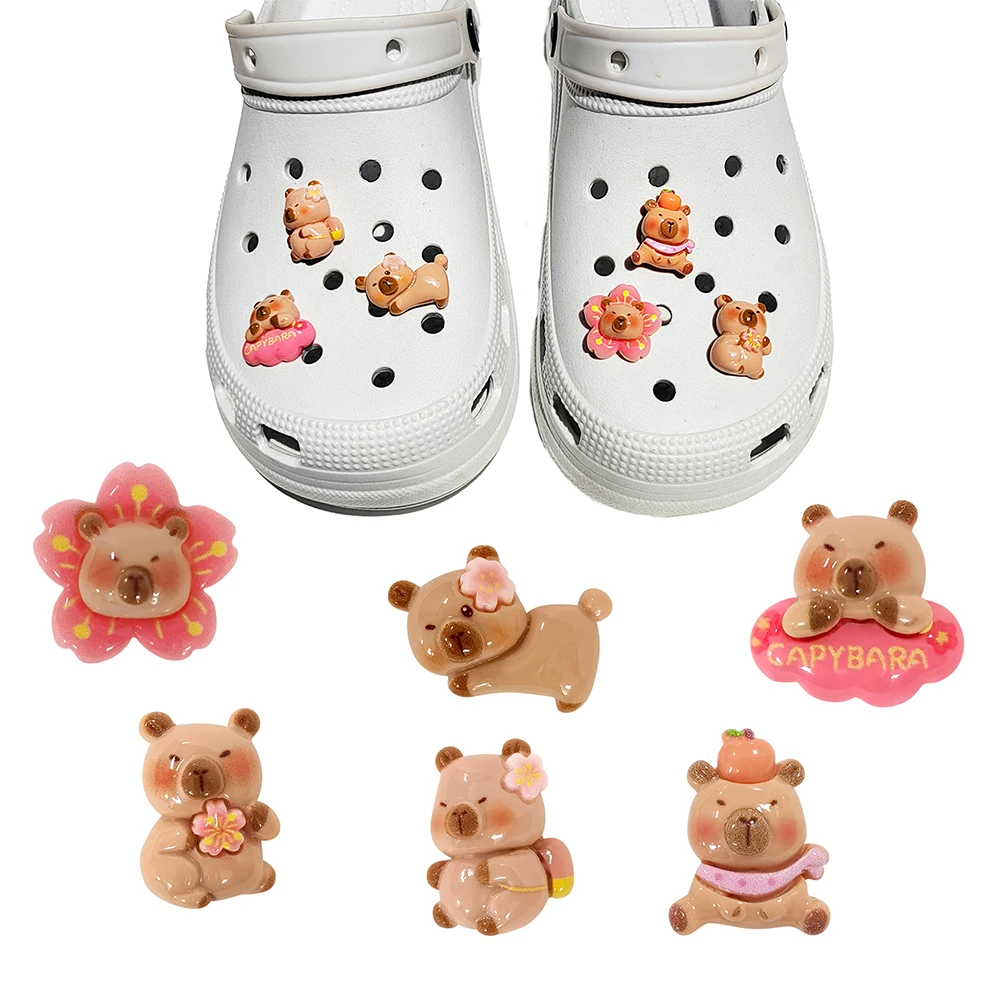 New 1-12pcs Cartoon Resin Capybara PVC Shoe Charms Accessories DIY Detachable Sandal Wristbands Decorations Party Gifts