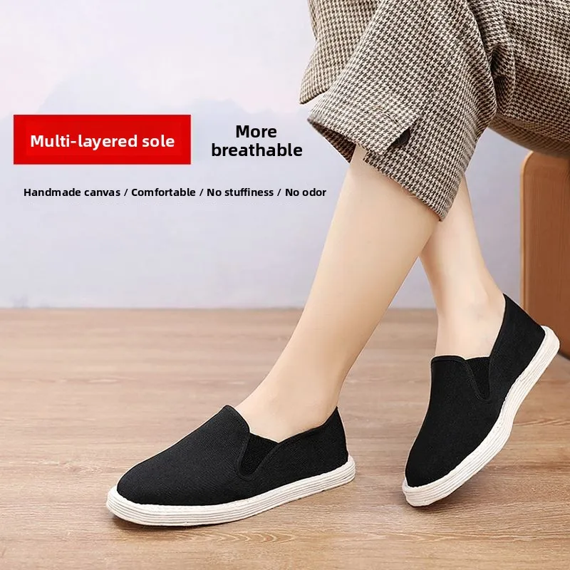 

Женские тканевые туфли большого размера ручной работы для весны и осени, дышащие, на плоской подошве, с защитой от запаха, для мам