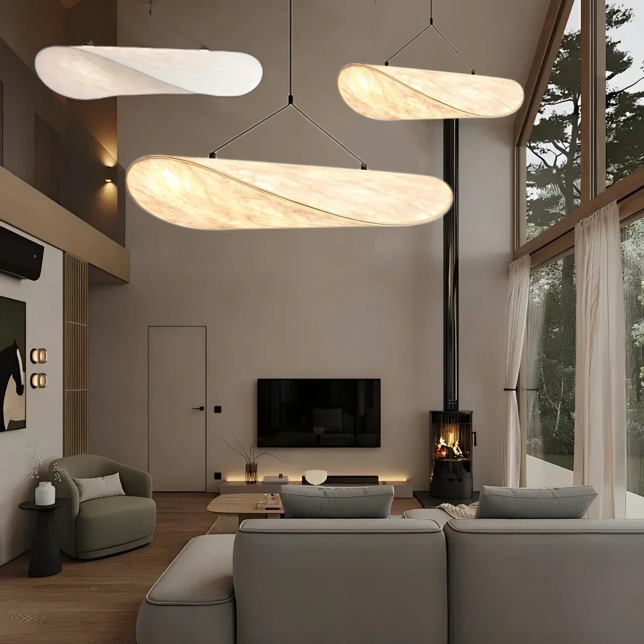 

Indoor Modern Pendant Chandelier for Dining Room with Silk - Lustrous Hanging Light Fixture