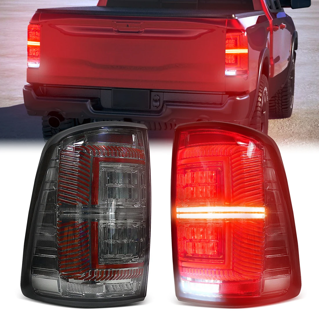 

Pair of LED Tail Lamps For Dodge Ram 1500 2500 3500 2009 2010 2011 2012 - 2017 2018 Rear Driving Brake Turn Signal Reverse Light