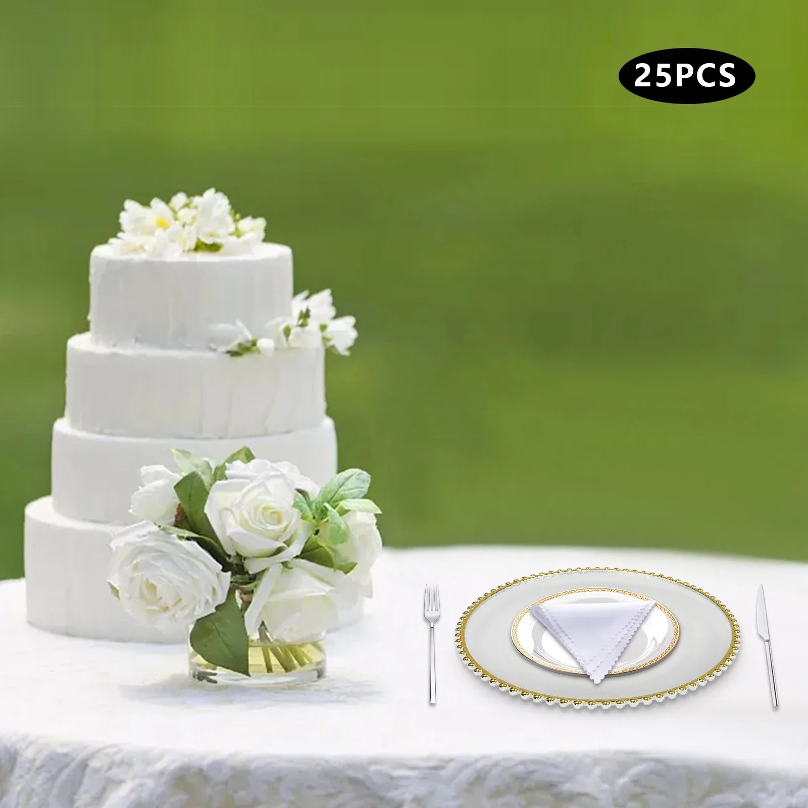 

Набор пластиковых сервировочных подносов из 25 предметов с декором из золотых бусин, тарелка в стиле вестерн-шведский стол диаметром 32 см для вечеринки, прозрачный поднос для закусок