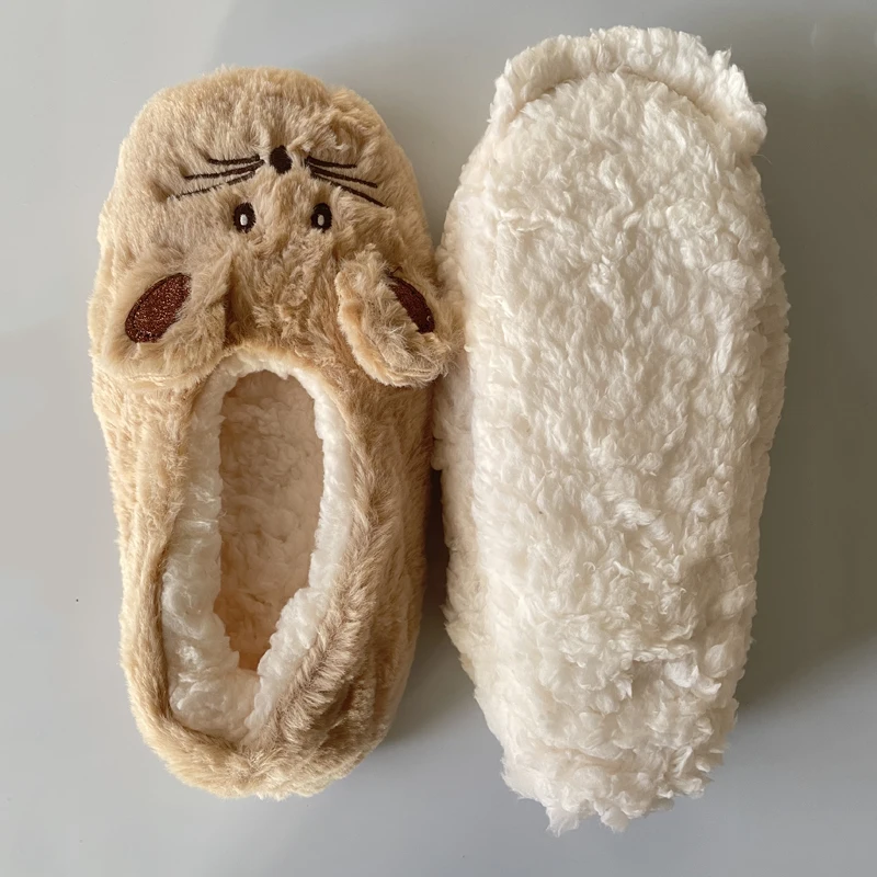 Female Slipper Fluffy Home House Women Winter Warm Anti Skid Grip Indoor Fur Contton Plush Lazy Mouse Ears Embroidery Fuzzy Shoe