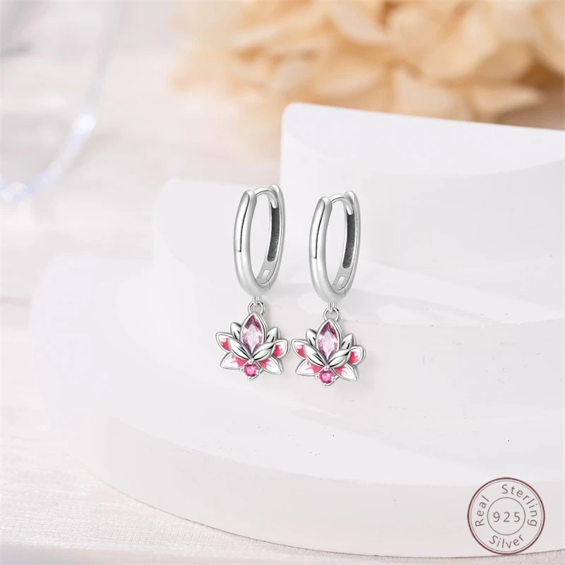 حار 925 فضة أقراط سحر بسيط لامع لوتس الزركون الزفاف النساء المجوهرات هدية #4