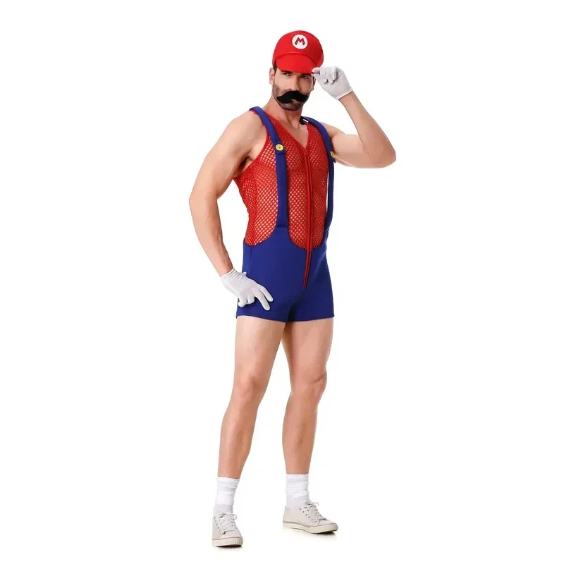 

♥Halloween Cosplay Costume Men's Anime Super Luigi Carnival Party Hollow Red And Green Jumpsuits DisguiseNew 2026 Topspeed Cos