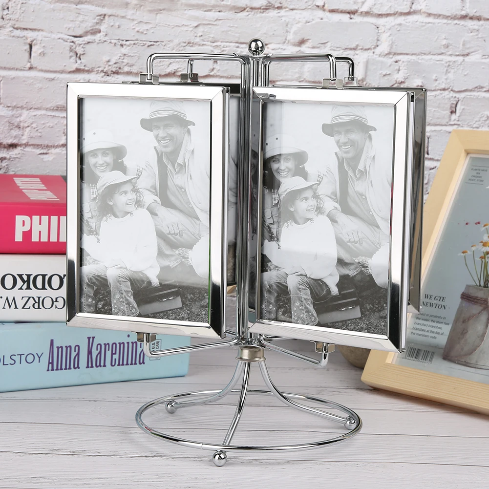 Metal Home Rotating Photo Picture Frame Restaurant Rotating Menu Frame For 4x6in Photo