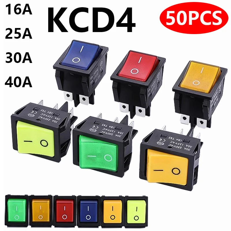 50PCS KCD4 Sterling Silver Point 30/35A 250/125V ACRocker Power Button Switches High Current ON/OFF Special for Eelding Machine