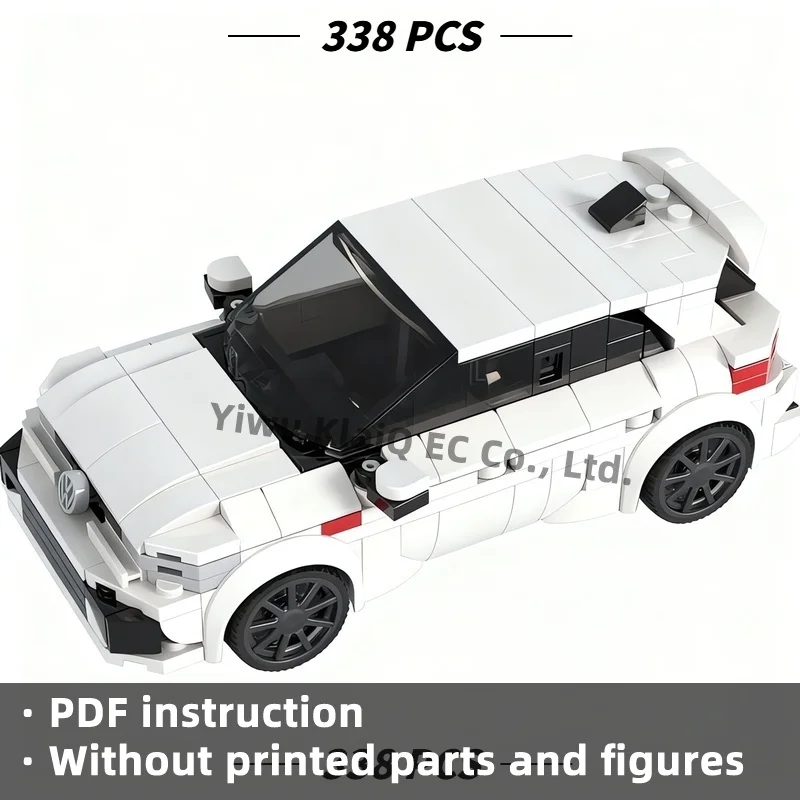 MOC Modern Turbo Hatchback Racing Car Building Blocks 338Pcs, White Compact Sports Vehicle Bricks Model Adults