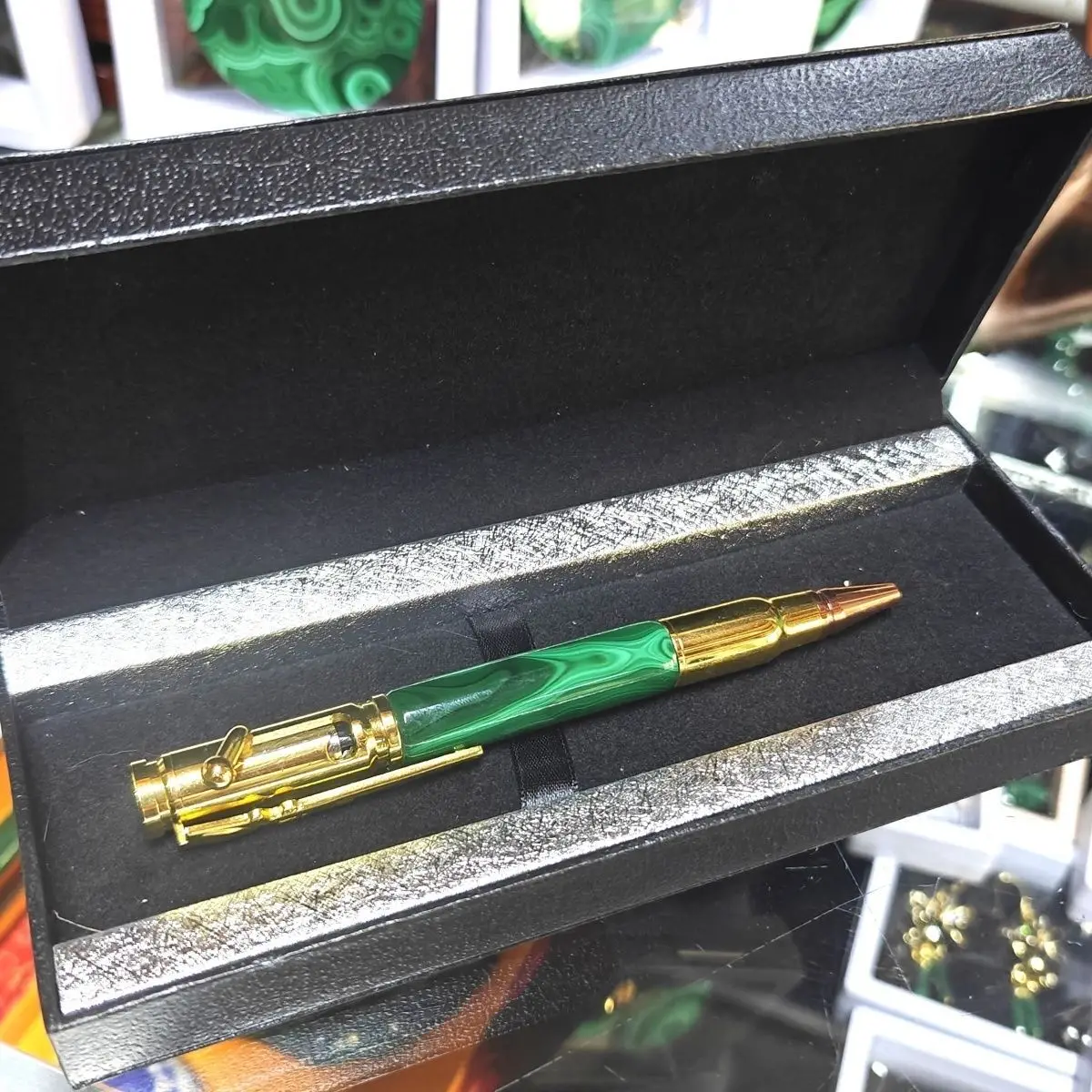 Luxury Pure Natural Peacock Stone, Pure Copper Inlaid Ballpoint Pen view 3