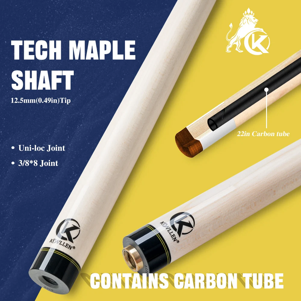 

KONLLEN Maple Pool Cue Single Shaft with 12.5mm Tip Built in Carbon Fiber Tube Low Deflection Billiard Shaft for Pool Sticks