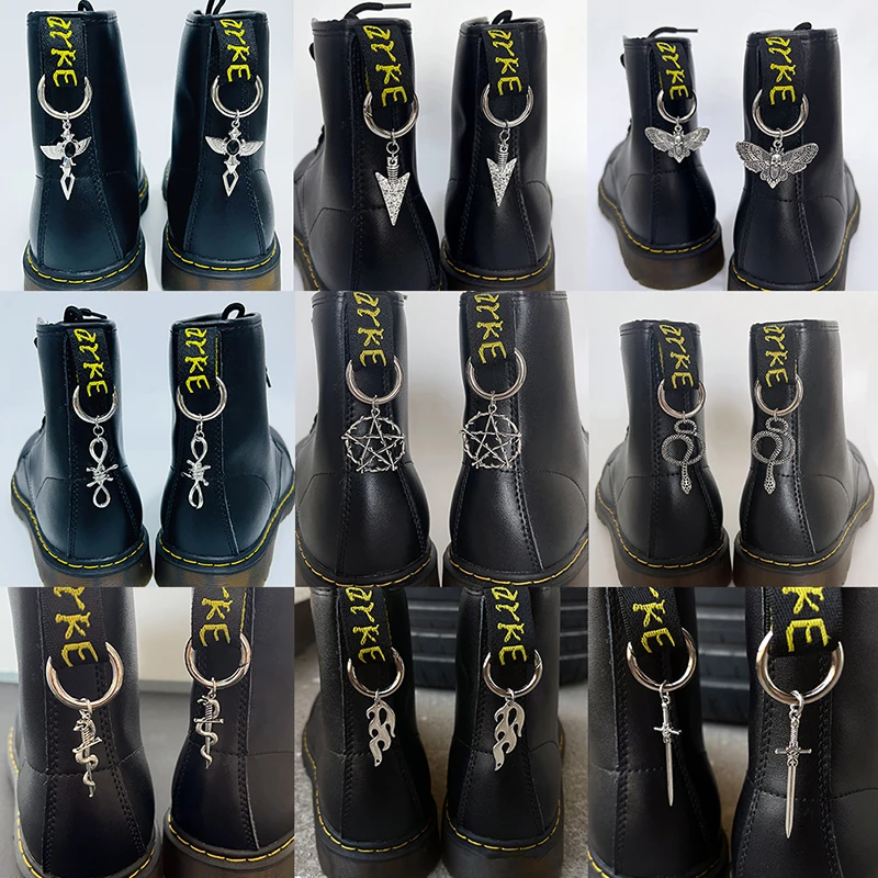 Fivela De Sapato De Metal Com Círculo Destacável, Espada Gótica, Serpente De Chama, Pentagrama, Martens, Punk, Pingente Animal, DIY Acessórios De Sapato