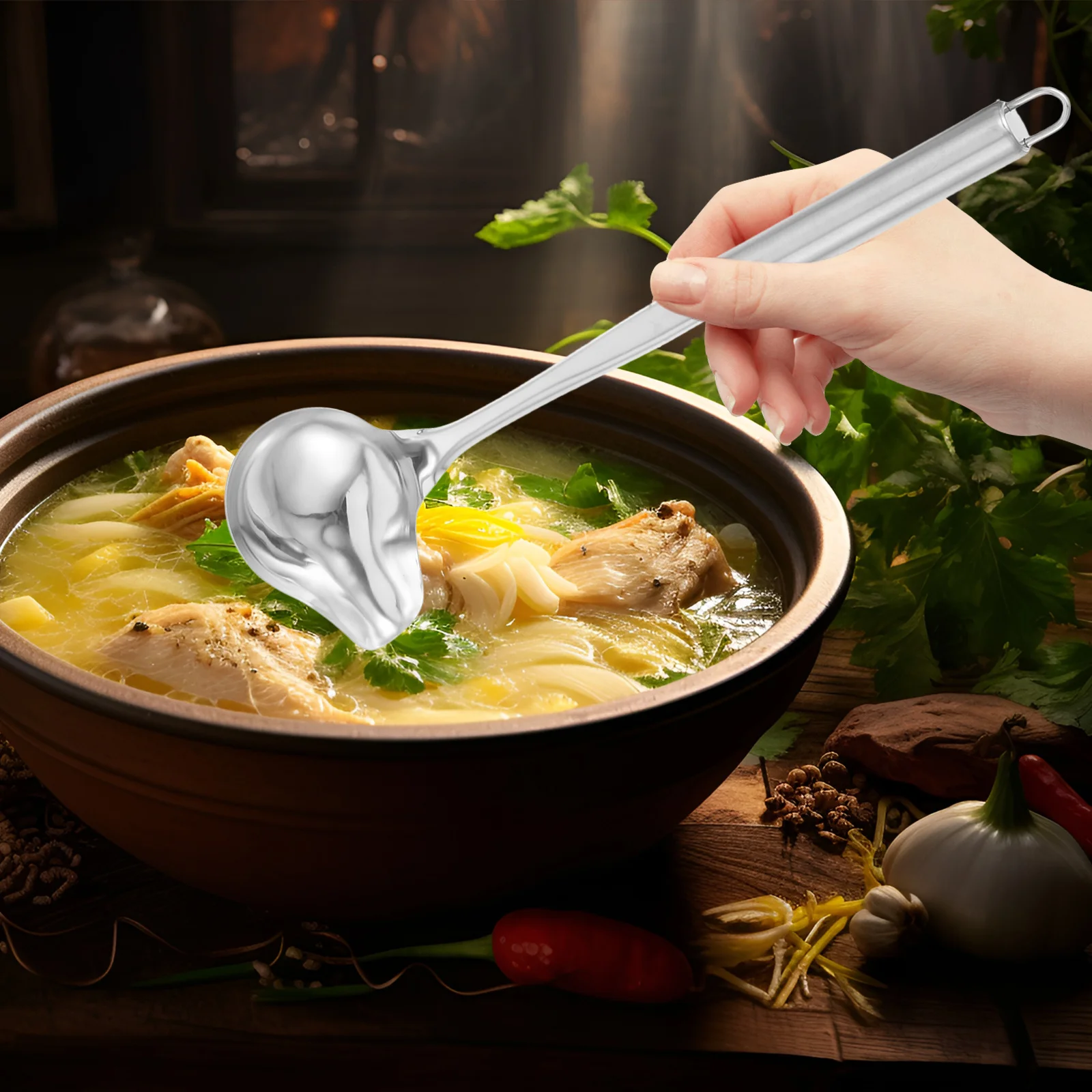 

2Pcs Duckbill Soup Spoons Stainless Steel Long Handle Sauce Ladles Kitchen Oil Serving Spoons Soup Spoon