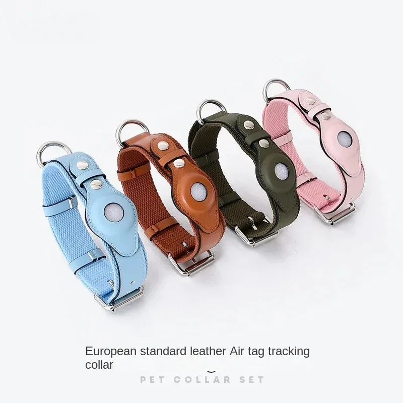 New Leather Anti-Lost Apple Tracking Airtag Dog Collar Pet Haulage Rope Package Medium Large Dog Puppy Supplies Accessories