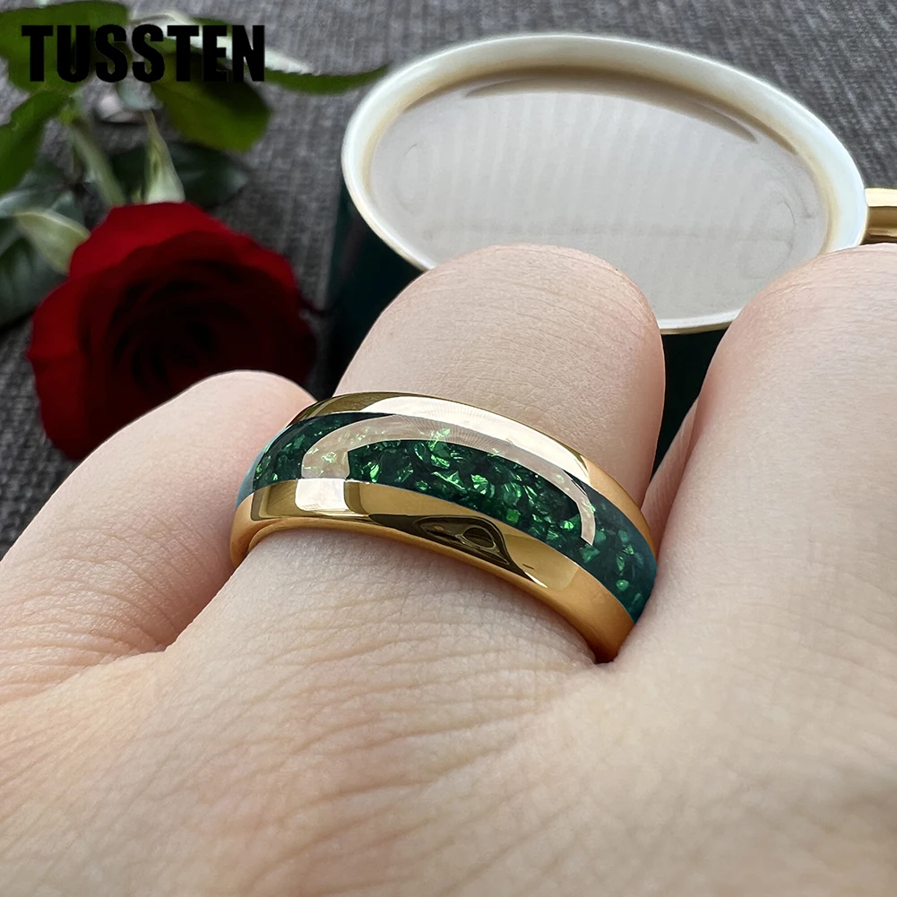 TUSSTEN 4/6/8MM anello nuziale in tungsteno da uomo e da donna intarsiato in pietra di cristallo verde vestibilità comoda